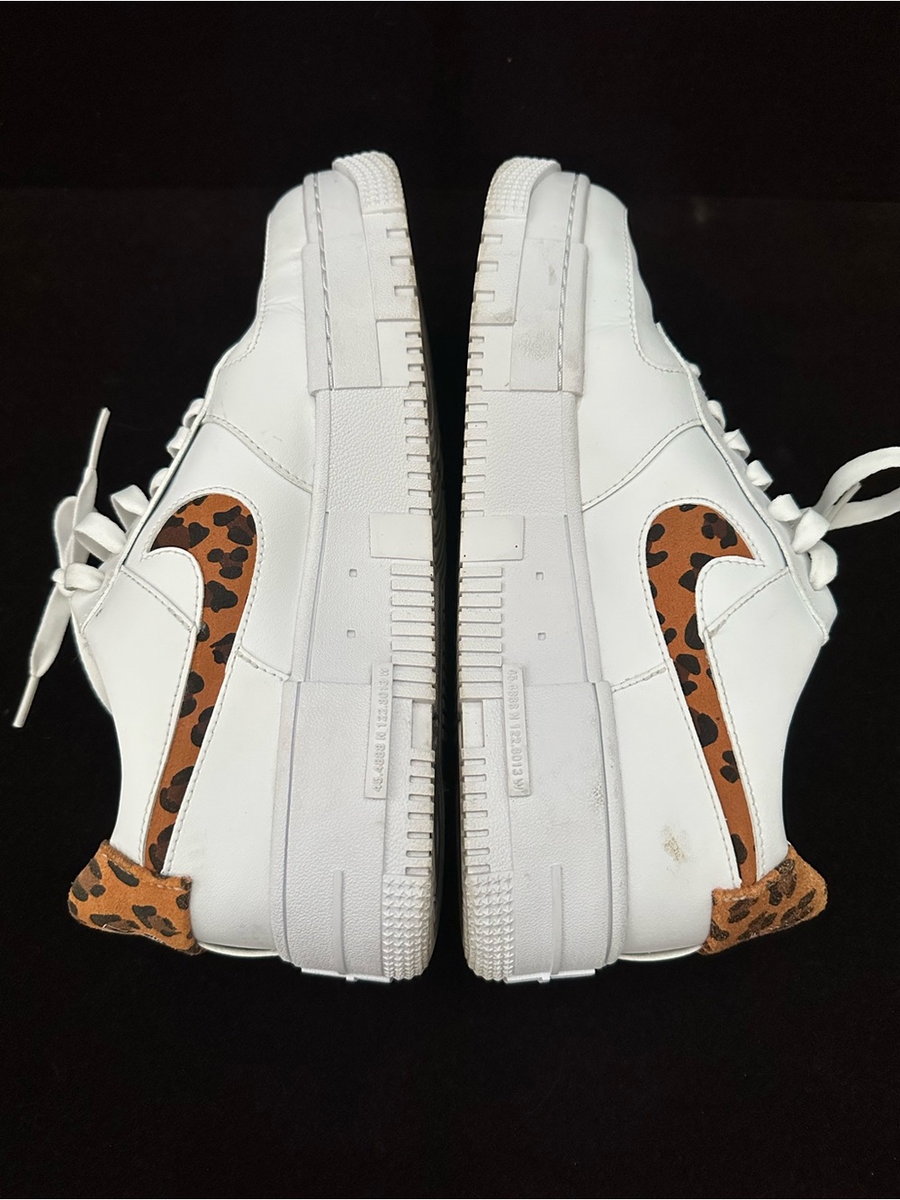 Nike White Sneakers with Leopard-Print Swoosh and Heel